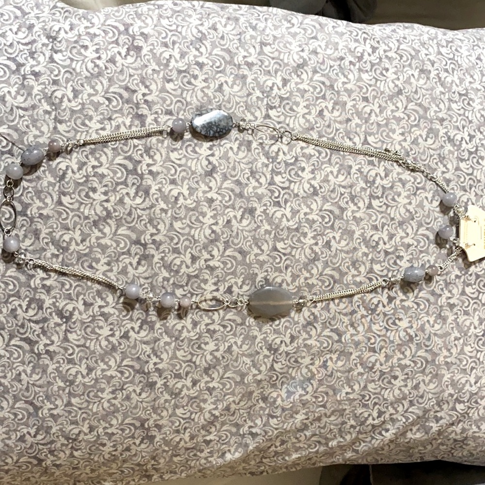Grey long necklace and earring set